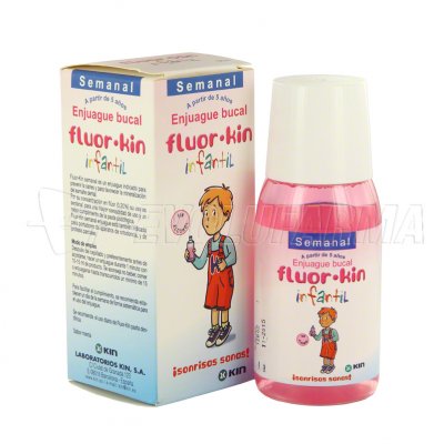 FLUOR KIN INFANTIL SEMANAL, ENJUAGUE BUCAL. Envase de 100 ml. FLUOR KIN INFANTIL SEMANAL, ENJUAGUE BUCAL. Envase de 100 ml.