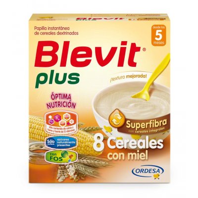 BLEVIT PLUS SUPERFIBRA 8 CEREALES CON MIEL. Estuche de 600 g.