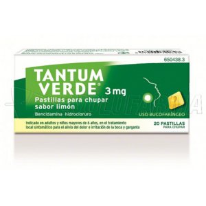 TANTUM VERDE 3 mg PASTILLAS PARA CHUPAR SABOR LIMON , 20 pastillas