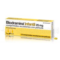 BIODRAMINA INFANTIL 25 mg COMPRIMIDOS RECUBIERTOS CON PELICULA , 12 comprimidos BIODRAMINA INFANTIL 25 mg COMPRIMIDOS RECUBIERTOS CON PELICULA , 12 comprimidos