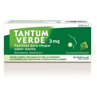 TANTUM VERDE 3 mg PASTILLAS PARA CHUPAR SABOR MENTA , 20 pastillas