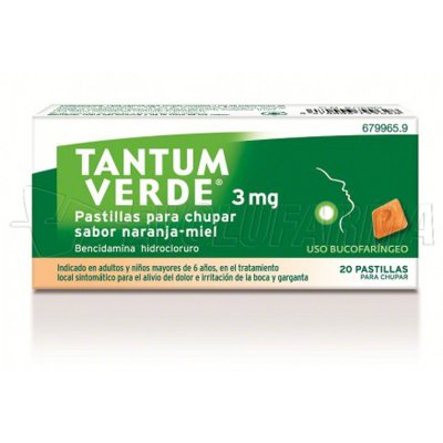 TANTUM VERDE 3 mg PASTILLAS PARA CHUPAR SABOR NARANJA-MIEL , 20 pastillas