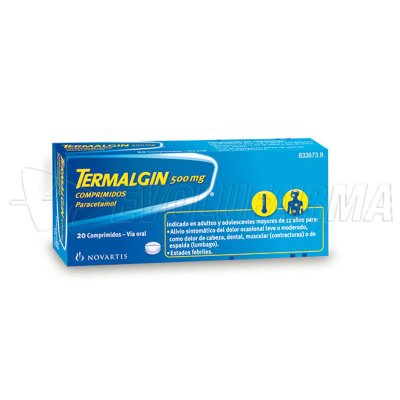 TERMALGIN 500 mg COMPRIMIDOS, 20 comprimidos TERMALGIN 500 mg COMPRIMIDOS, 20 comprimidos
