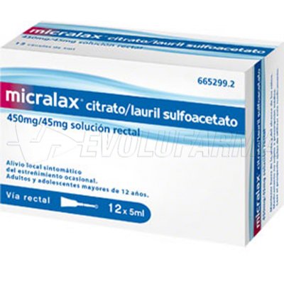 MICRALAX CITRATO/LAURIL SULFOACETATO 450 mg/45 mg solucion rectal , 4 enemas